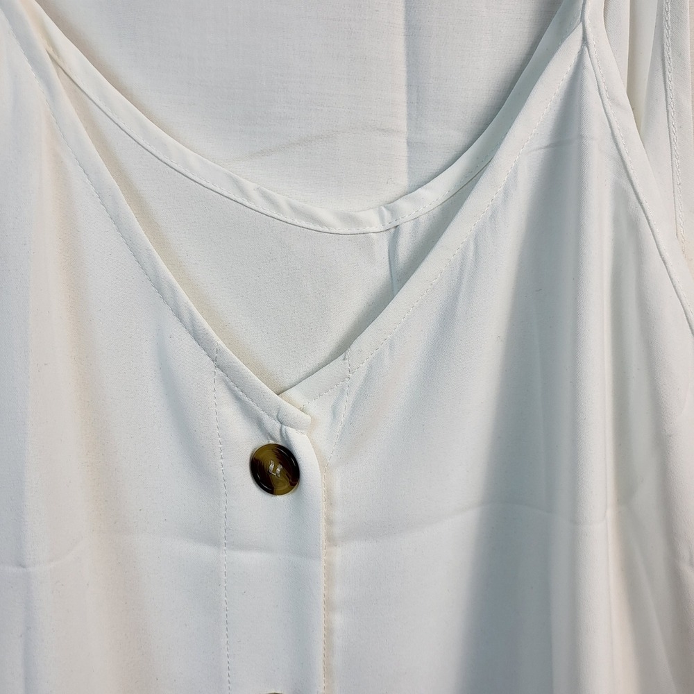 Womens‎ White Cami Tank Top XL Button Front Adjustable Straps Casual Lightweight - Picture 2 of 4